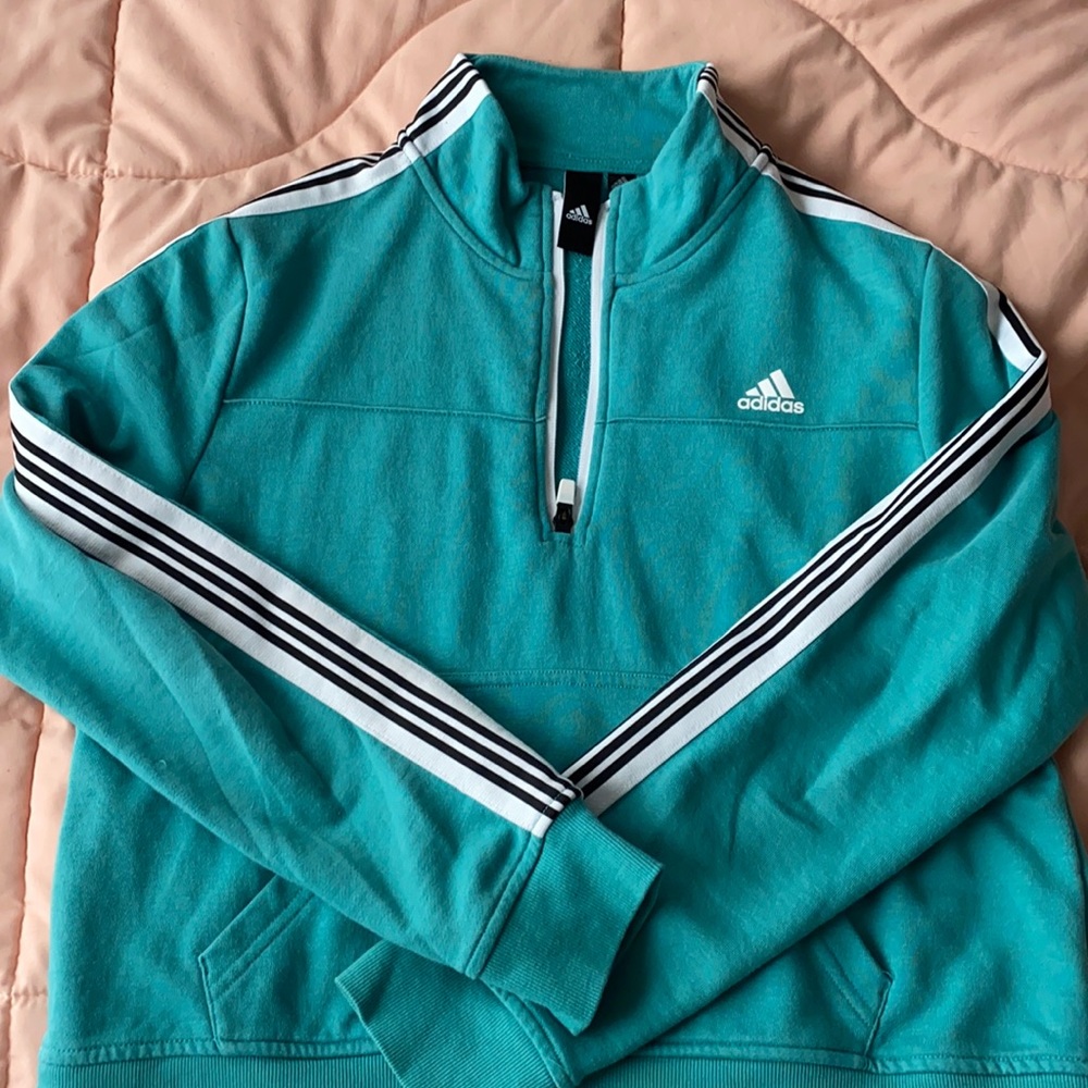 turquoise adidas zip pullover